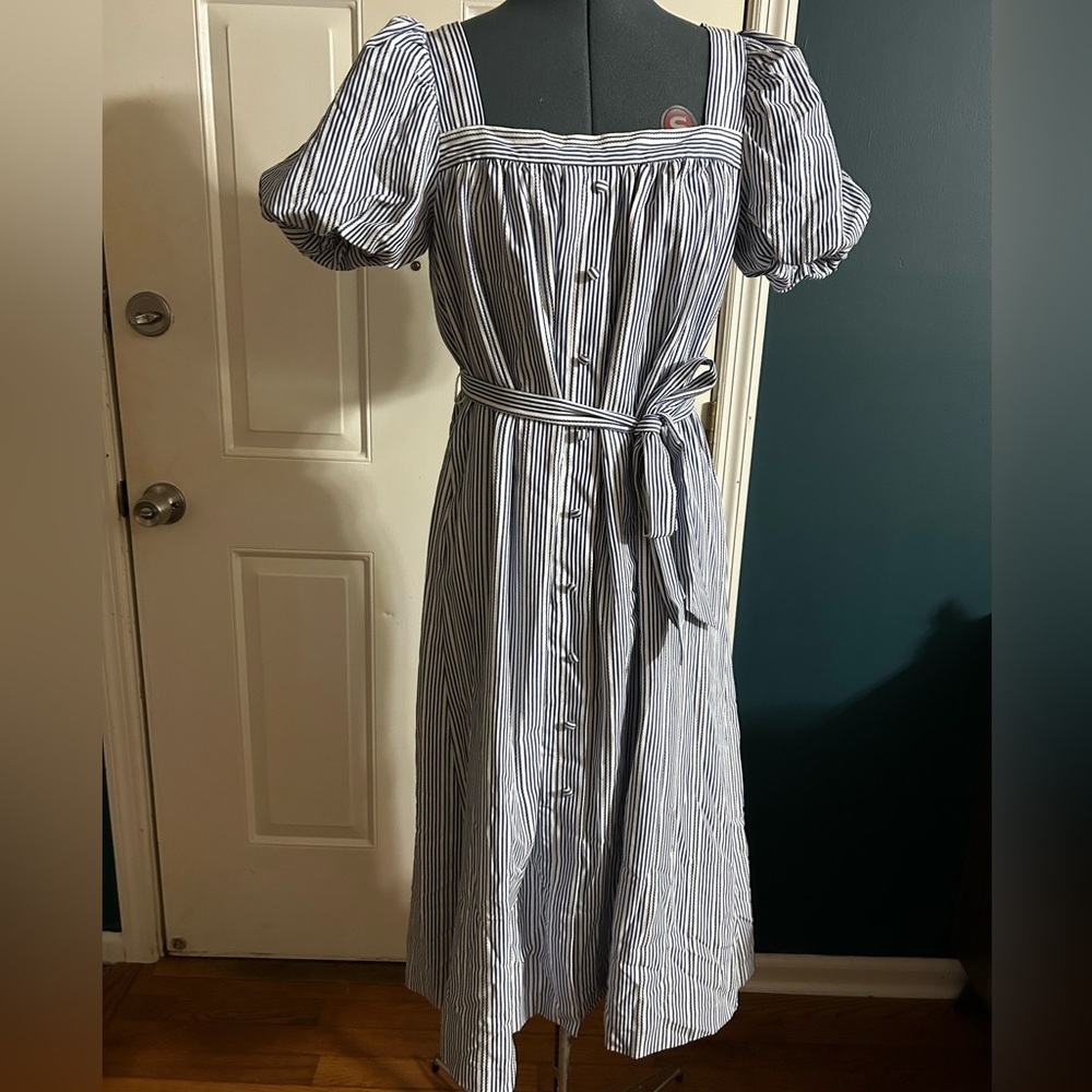 Blue and White Striped Alex Marie Dress with Lace detail Size 6